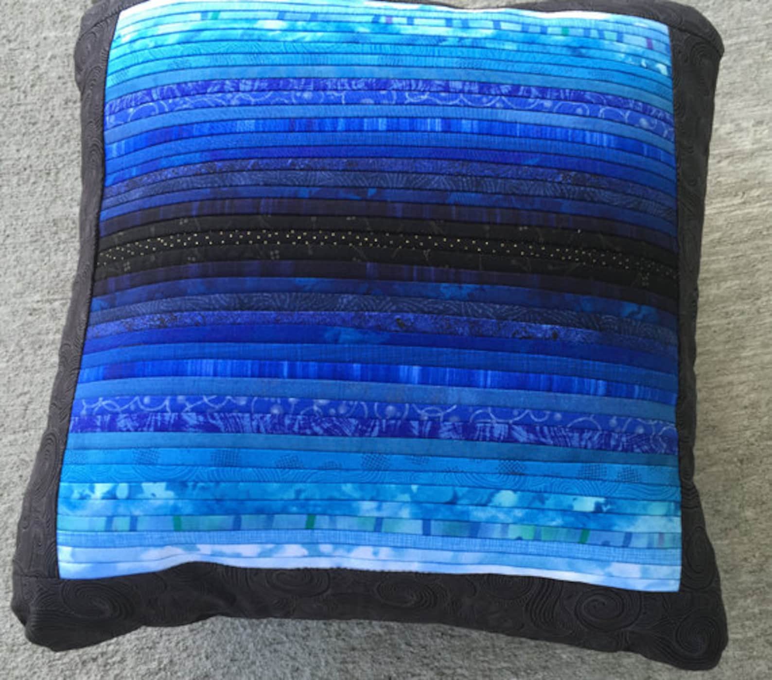 Quilted Throw Pillow. Blue Accent Pillow. Pieced Pillow. Etsy