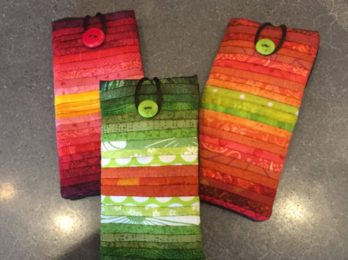 Quilted Eyeglass Case. Green and Orange Case. Sunglasses Etsy