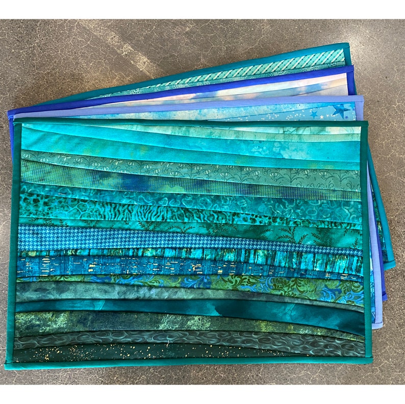 Quilted Blue Placemats. Modern Table Decor. 13x19 In. Two Etsy