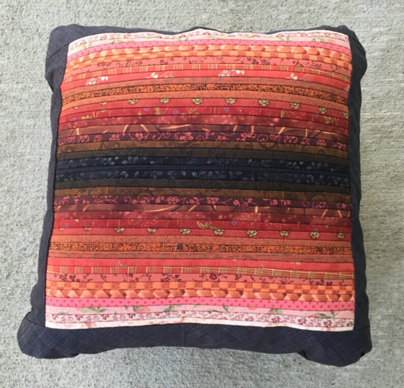 Overstuffed quilted pillow. Rust throw pillow. 16x16 in. Etsy