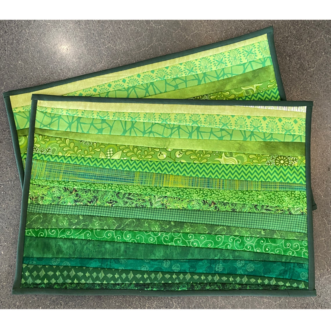 Two Quilted Green Placemats. 13 by 19 Inches. Washable Mats as Etsy