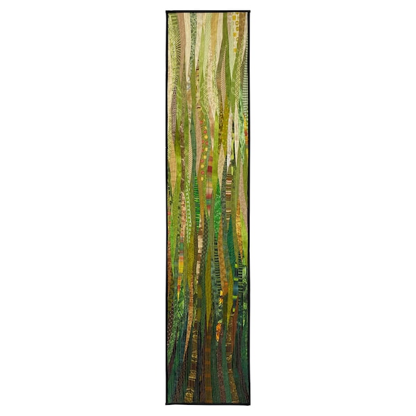 Tapiz de pared Art Quilt: "Hierba de agosto" - Algodón original remendado