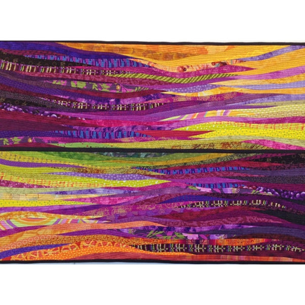 Modern quilt. Wall art. "Sunset at the beach." Abstract textile art. 25x40". Quilted fiber. Landscape wall art. Modern home decor. Nautical.