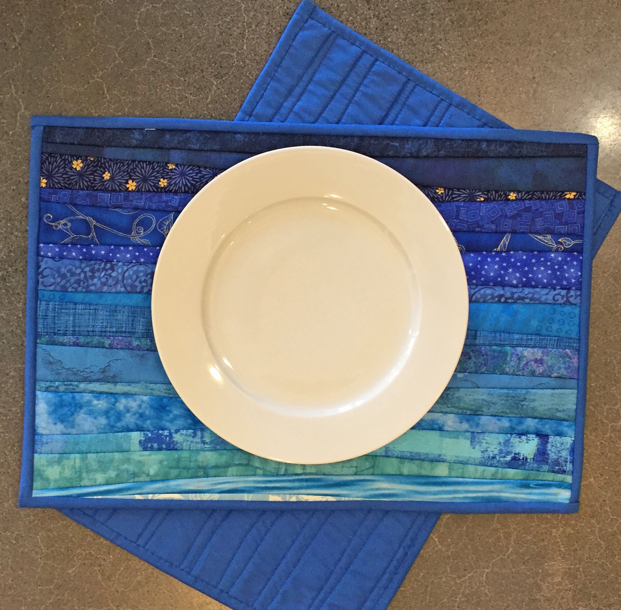 TWO quilted placemats. Blue table art. Quilted table mats. Etsy