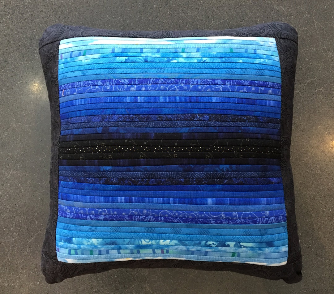Quilted Throw Pillow. Blue Accent Pillow. Pieced Pillow. Overstuffed