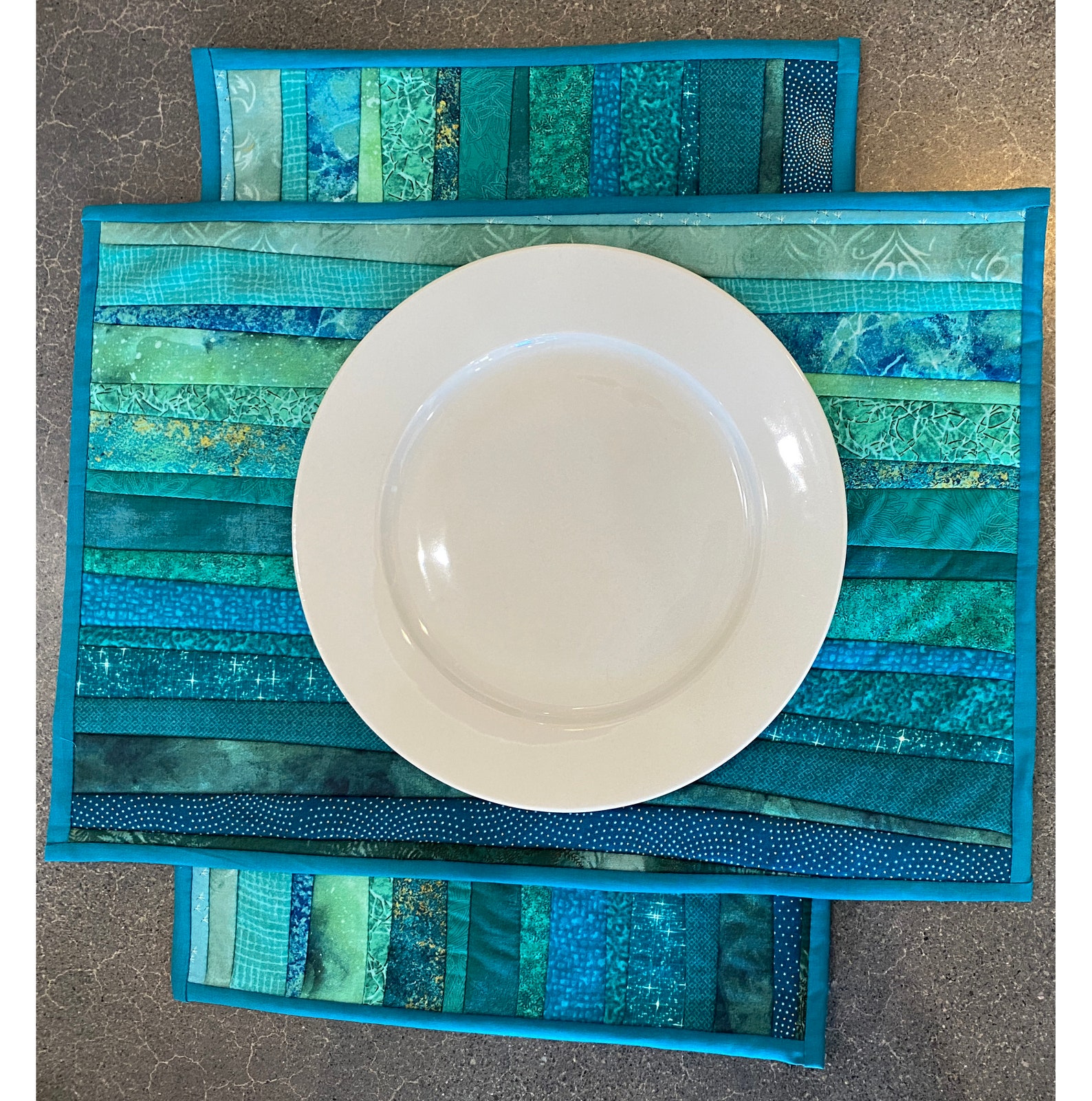 Quilted teal placemats. Washable table mats. Two mats. Modern Etsy