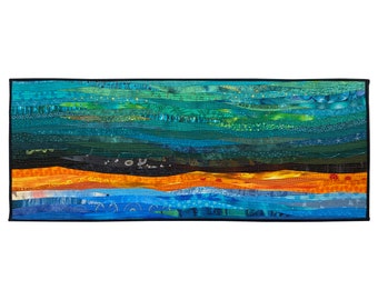 Remember that perfect day in June  and let this original modern quilt make a statement on your wall. An abstract textile wall hanging.