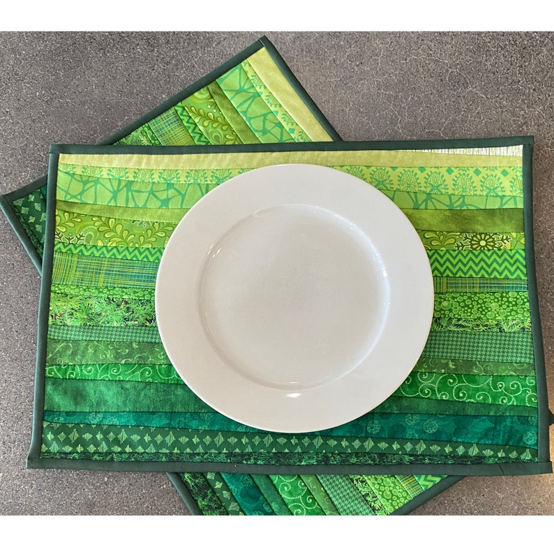 Two Quilted Green Placemats. 13 by 19 Inches. Washable Mats as Etsy
