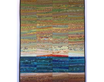 Art quilt. Quilted wall hanging. Landscape. Abstract textile art. Color on  the mountain. 32x48" OOAK. Modern art quilt. Contemporary fiber.