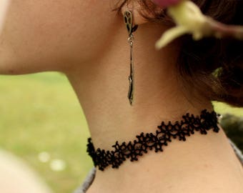 Black beaded сhoker Tatted necklace Tatting lace 90s choker tattoo Gothic Shamrock jewelry Great Gatsby wedding Frivolite Victorian