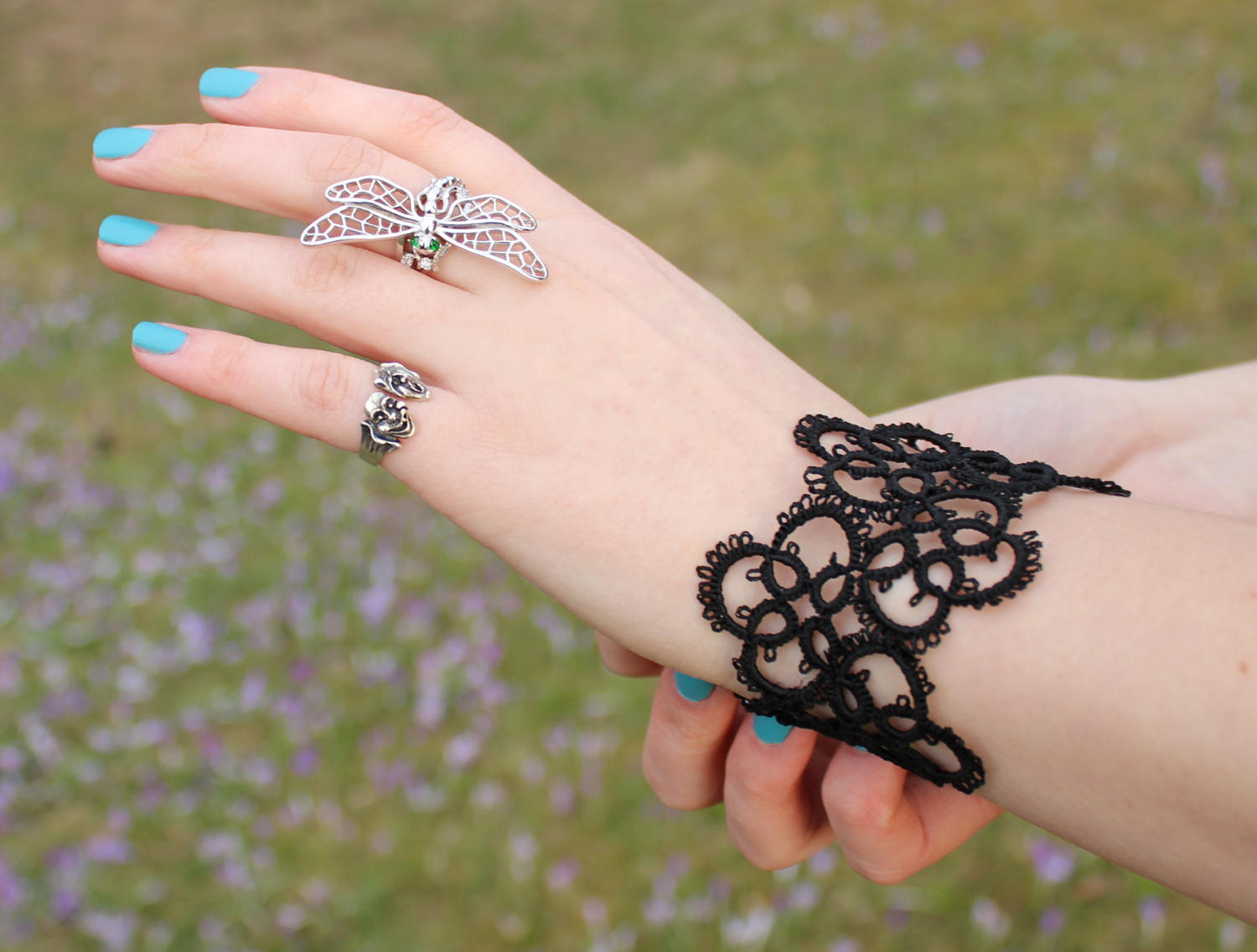 Black tatted wide lace bracelet Tatting Jewellery Cuff Etsy