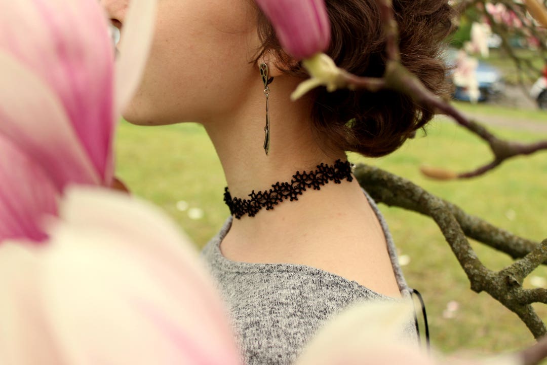Black Beaded сhoker Tatted Necklace Tatting Lace 90s Choker - Etsy