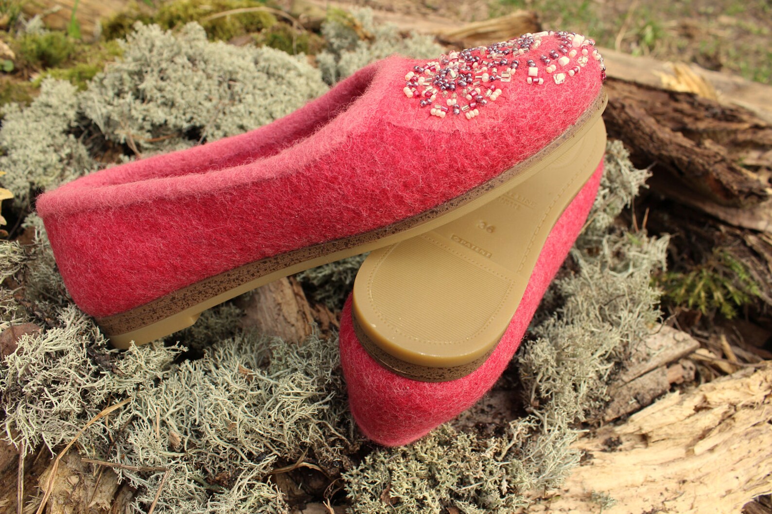 coral pink woolen clogs felted ballet shoes summer felt slip ons beads embroidery ornamental shoes bohemian style custom size ru