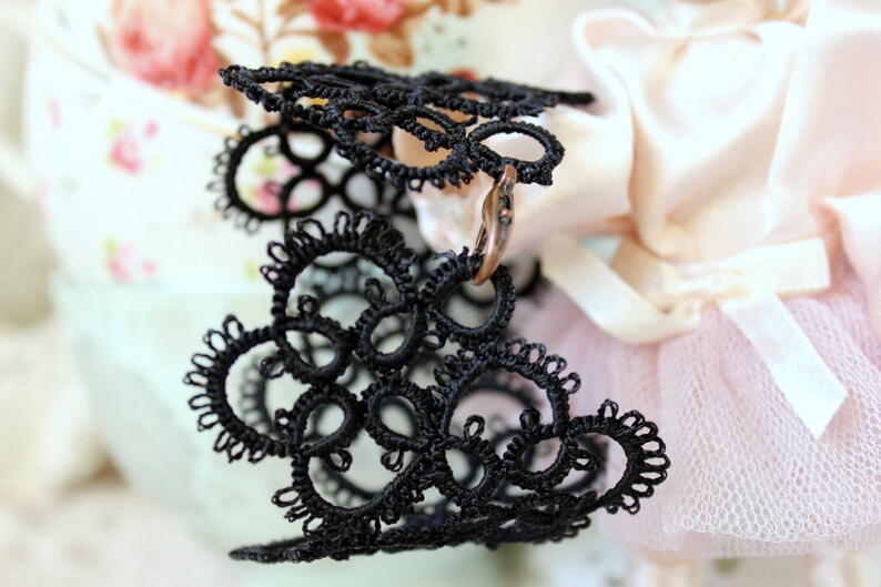 Black Tatted Wide Lace Bracelet Tatting Jewellery Cuff Etsy