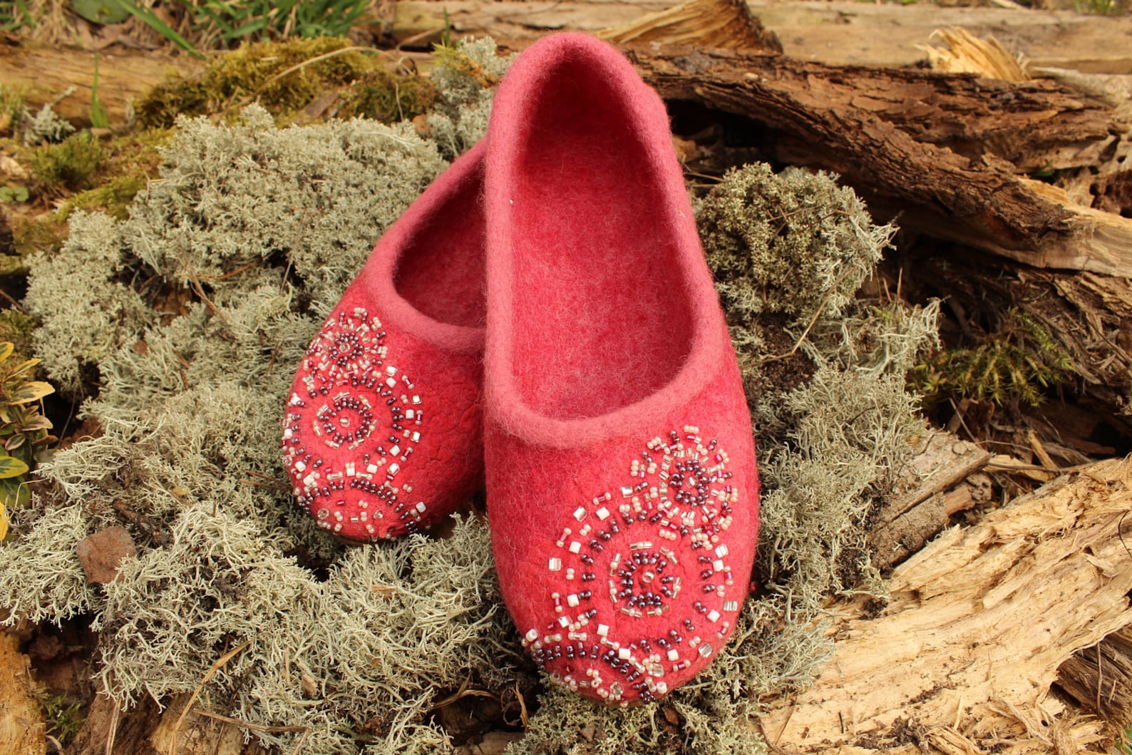 coral pink woolen clogs felted ballet shoes summer felt slip ons beads embroidery ornamental shoes bohemian style custom size ru