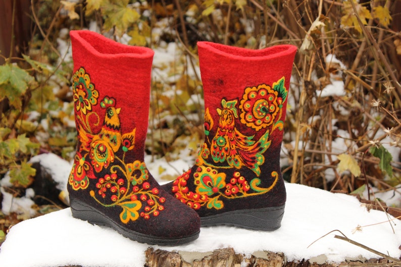 Felted wool winter shoes Snow felt boots Needle felting Woolen Etsy