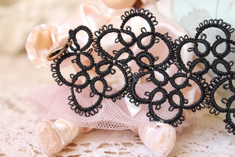 Black Tatted Wide Lace Bracelet Tatting Jewellery Cuff Etsy