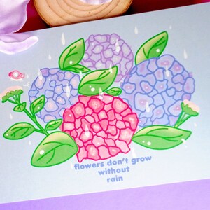 Positive Affirmation Card "flowers don't grow without rain" - Kawaii Greeting Card - Birthday Card - Cute Greeting Card