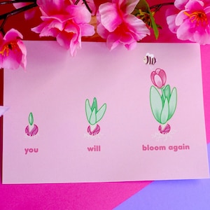 Carte d’affirmation positive « vous fleurirez à nouveau » - Carte de vœux Kawaii - Carte d’anniversaire - Carte de vœux mignonne