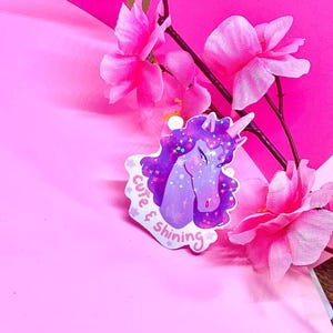 Adesivo Kawaii Unicorno Carino con Frase Adesivo Olografico Carino Glitter Adesivo Vinile Regalo Unicorno Adesivo Glitter