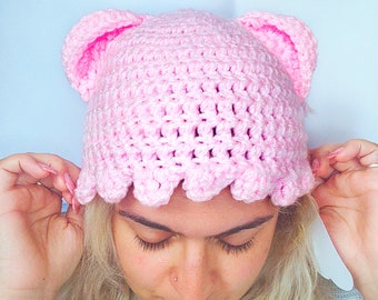 Handmade Crochet Hat with Ears Cute Winter Beanie Soft Wool Knit Hat Newborn Gift Cozy Baby Accessory Handmade Baby Shower Handmade Gift