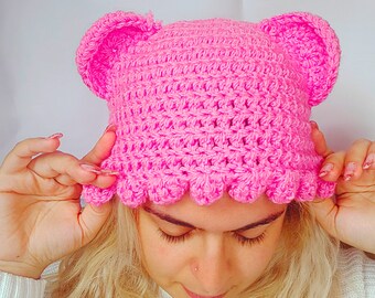 Handmade Crochet Hat with Ears Cute Winter Beanie Soft Wool Knit Hat Newborn Gift Cozy Baby Accessory Handmade Baby Shower Handmade Gift
