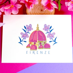 Cartolina A5 Firenze con gigli viola