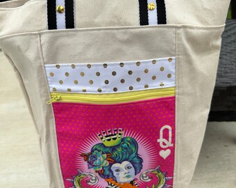 Queen of Hearts Tote Bag: Tula Pink Cotton Duck Cloth Beach Bag