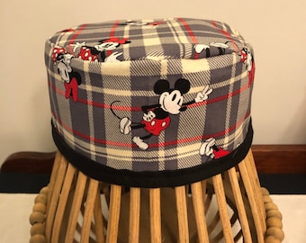 Mickey Mouse Scrub Cap: Gray Tweed Cotton, Handmade