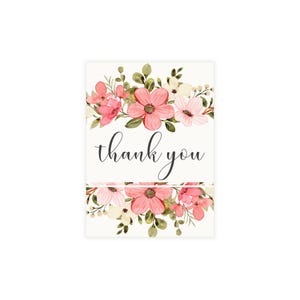 Bloemenbedankkaart voor bruiloft – Blush aquarelontwerp – Elegant vrijgezellenfeest of bruidscadeau – Bedrukte kaart met envelop