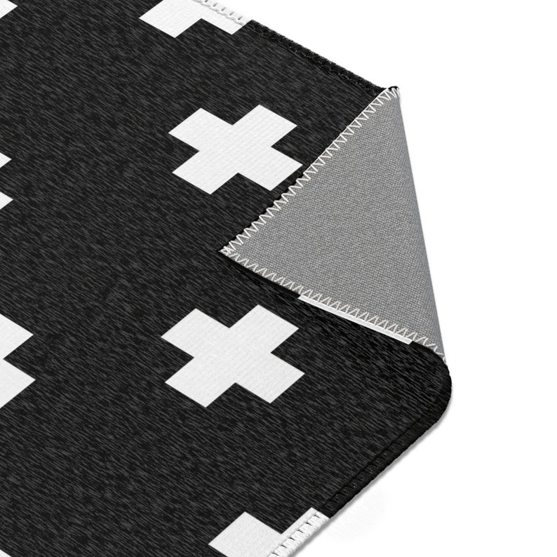 Plus Sign Cross Rugs Modern Black Rug: White Plus Sign Chenille Area Rug - Etsy