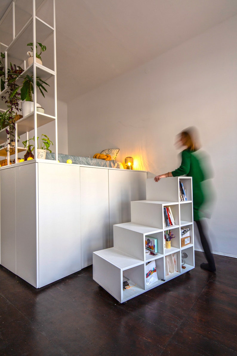 Basic Premade Loft Bed Blueprints stairs on Side Stairs Etsy