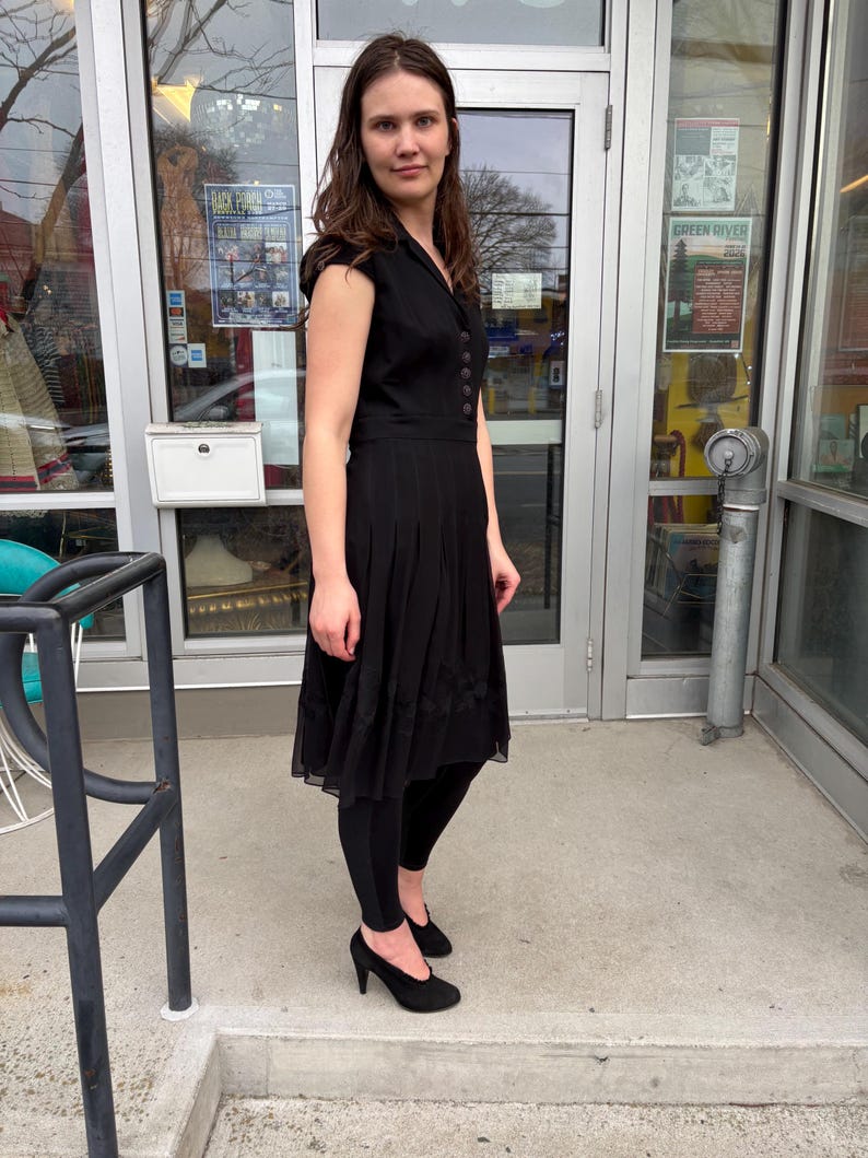 Vintage 90s Adrianna Papell Black Chiffon Cocktail Dress LBD bild 2