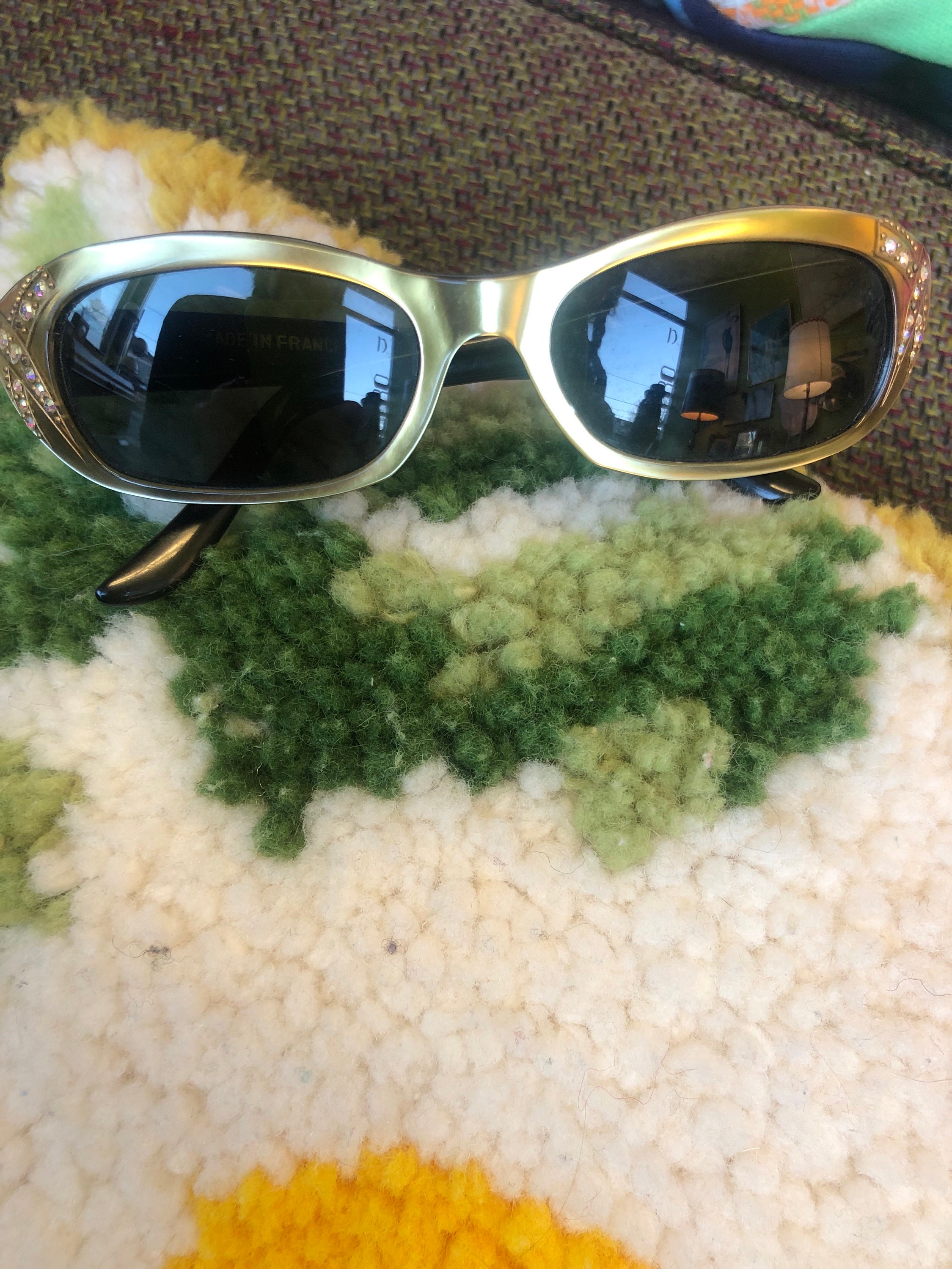 Vintage 50s 60s Cat Eye Sunglasses Made in France Gold Rhinestones Embellished Vintage Rare 1950s Rhinestone Cat Eye Sunglasses Made in  main image 4