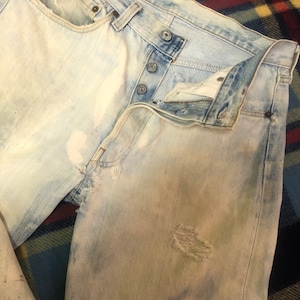 Vintage 1980s Levi 501s Red Tab LightBlue Thrashed Button Fly