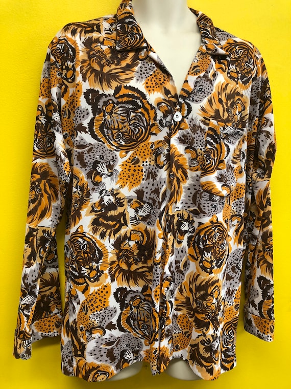 1960s Mens Tiger Print Nylon "Disco" Shirt