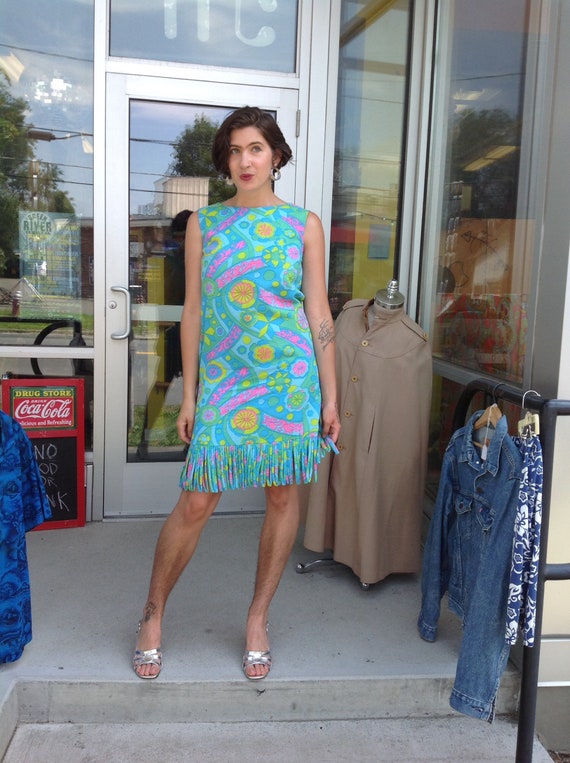 1960s deadstock fringed shift dress styled by Dori