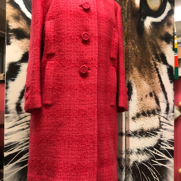 Vintage 1960s Davidow Pink Plaid Boucle Jackue O Coat