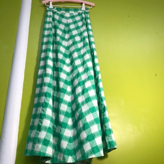 1970s Gingham Seersucker Maxi Skirt