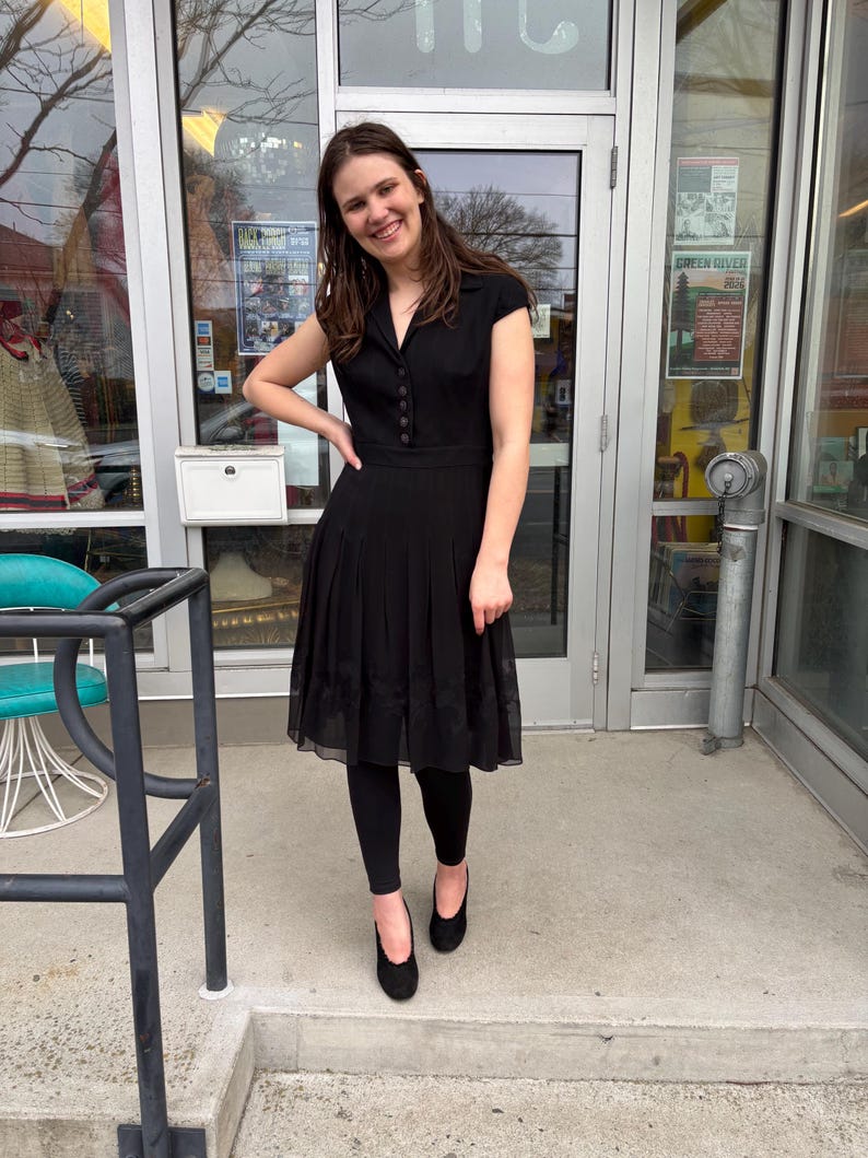 Vintage 90s Adrianna Papell Black Chiffon Cocktail Dress LBD bild 4