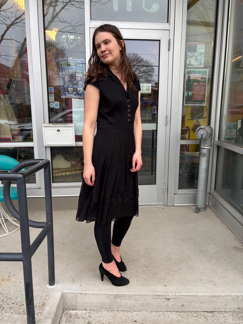 Vintage 90s Adrianna Papell Black Chiffon Cocktail Dress LBD bild 3