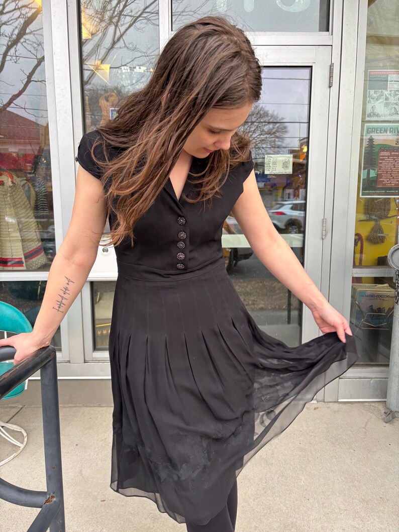 Vintage 90s Adrianna Papell Black Chiffon Cocktail Dress LBD bild 11