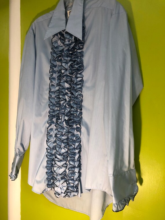 1960s Baby Blue Ruffled Tuxedo Shirt