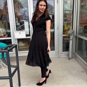 Vintage 90s Adrianna Papell Black Chiffon Cocktail Dress LBD bild 8