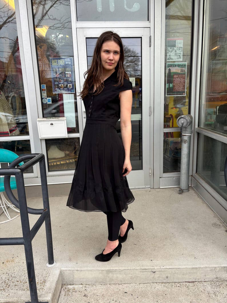 Vintage 90s Adrianna Papell Black Chiffon Cocktail Dress LBD bild 8