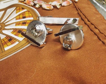 1960s smoky quartz sterling cufflinks and tie clip