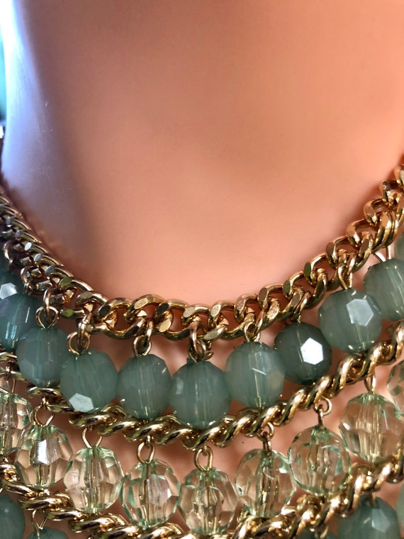 1970s Green Agate and Crystal Gold Filled Bib Nec… - image 9