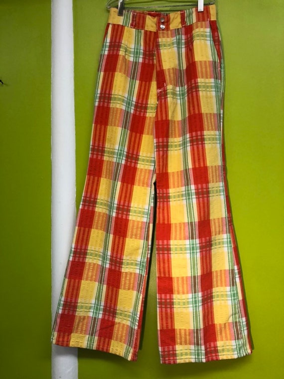 1970s Maverick Plaid Seersucker Bell Bottom Pants