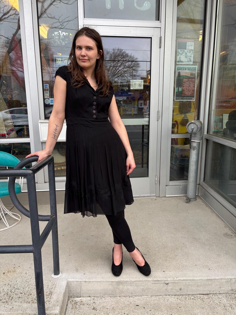 Vintage 90s Adrianna Papell Black Chiffon Cocktail Dress LBD bild 9