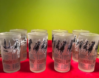 Vintage 1960 Kentucky Derby Churchill Downs Souvenir Cocktail Glasses Set of 8 Rare Collectible
